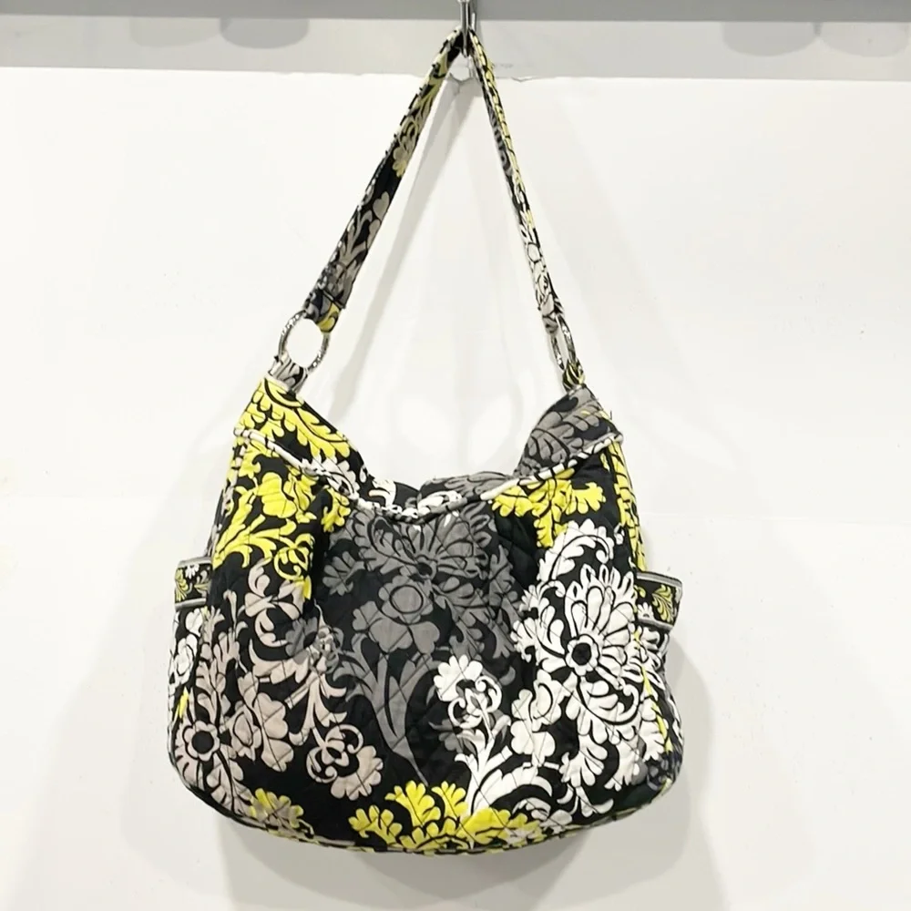 Vera Bradley Retired Yellow Black Baroque‎ Satchel Magnet Shoulder Handbag Hobo